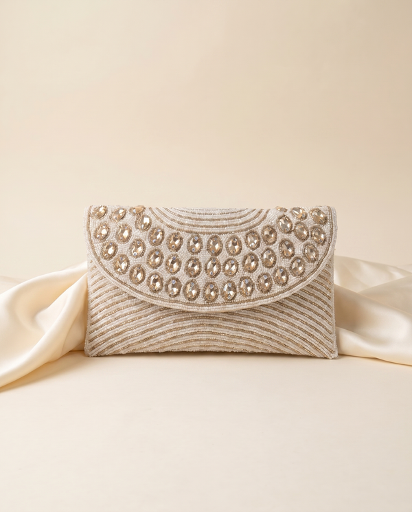 Pochette Éclat crème à cristaux