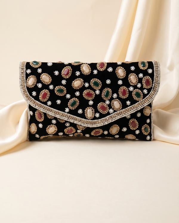 Pochette brodée Royale noir