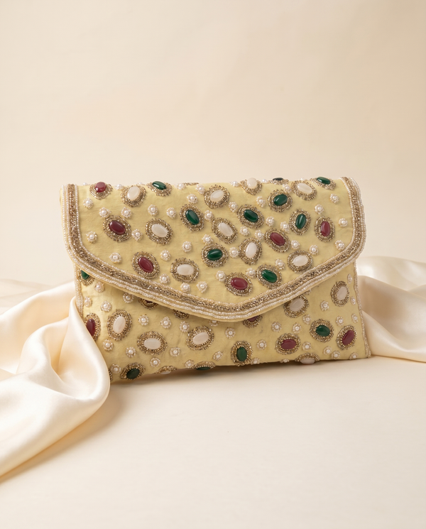 Pochette brodée Soleil jaune doré